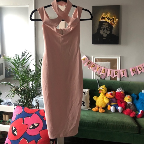 Nookie Athena off the shoulder blush halter midi dress figure hugging size S NWT - Picture 9 of 10